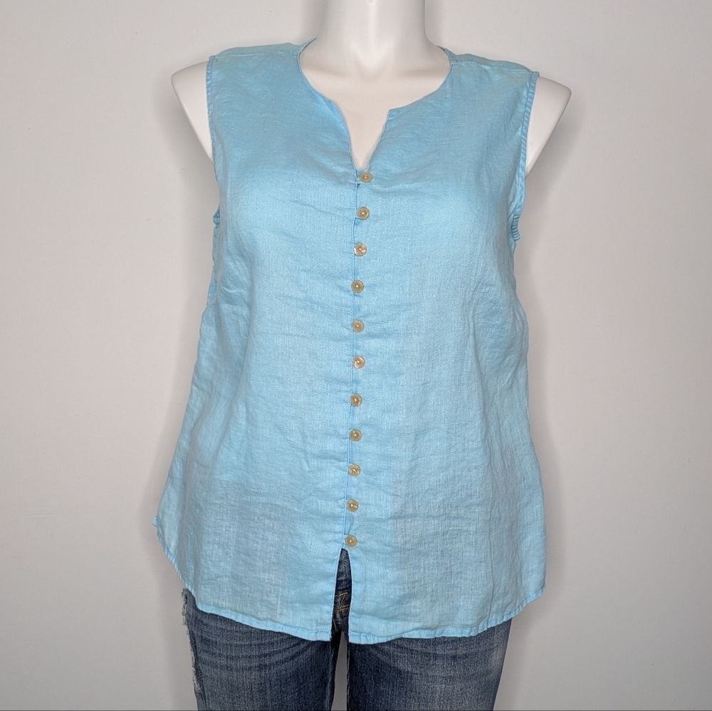 Avenue Light Blue Button Up Linen Tank Top 14/16
